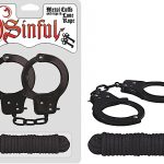Sinful Metal Cuffs w/Love Rope - Black