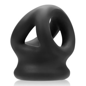 Tri Squeeze Cocksling Ball Stretcher Oxballs Silicone/TPR Blend - Black Ice