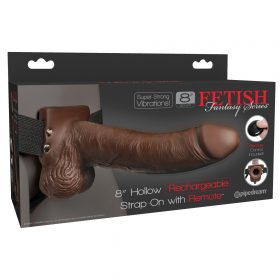 FETISH FANTASY 8 IN HOLLOW RECHARGEABLE STRAP-ON REMOTE BROWN
