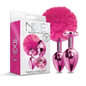 NIXIE METAL BUTT PLUG SET POM POM & JEWEL PINK METALLIC