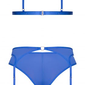 SASSY BRA GARTER & ROUCHED PANTY COBALT 2XL