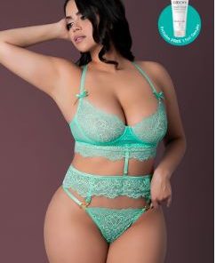 CARIBBEAN CRUSH LONGLINE BRA & PANTY AQUA 2XL