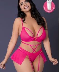 PINK KINK BRALETTE PANTY SKIRT PINK GLOW 2XL